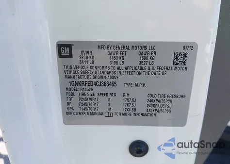 2012 Chevrolet Traverse Ls from USA, damaged, VIN 1GNKRFED4CJ366465